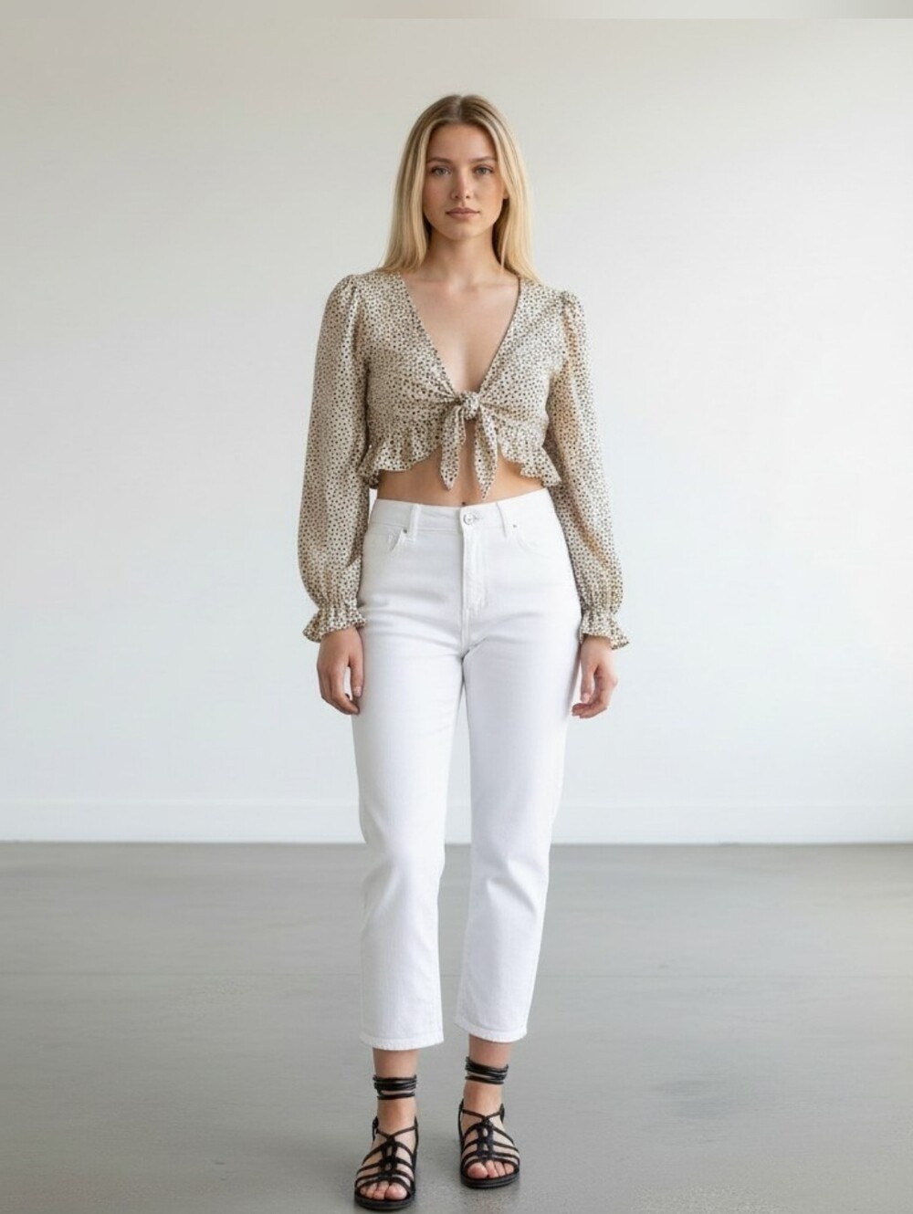 Cloud Ten Cropped Tie-Front Blouse - Small